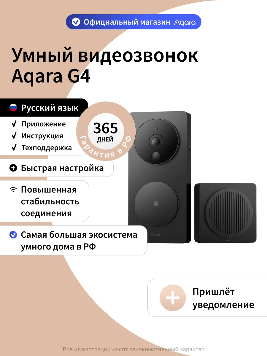 Умный видеозвонок Aqara G4 SVD-KIT1, распознаёт лица, черный